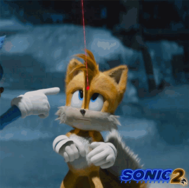 a poster for sonic the hedgehog 2 shows tails pointing at sonic