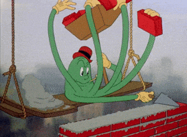 a green cartoon character is hanging from a rope