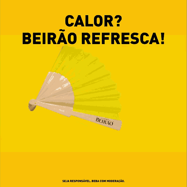 a yellow fan on a yellow background that says calor beirão refresca