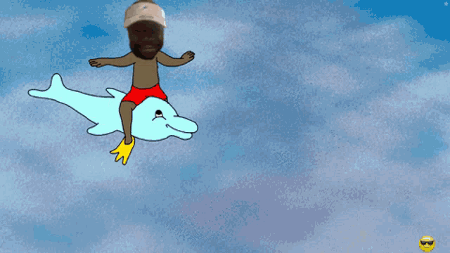 a cartoon of a man riding a dolphin