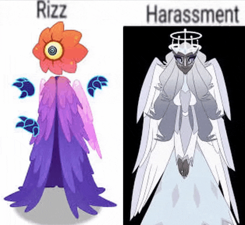 a cartoon of rizz and harassment next to a cartoon of an angel