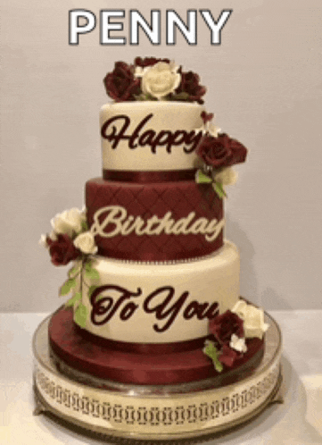 a three tiered birthday cake with the words happy birthday to you written on it