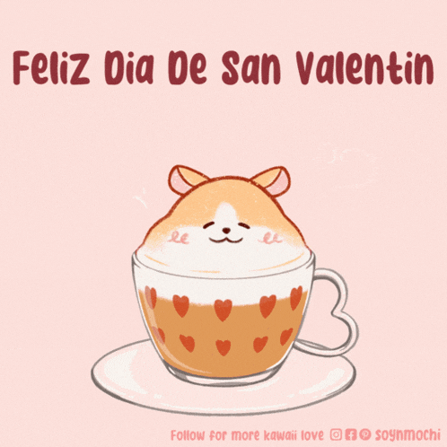 a drawing of a hamster in a cup of coffee with hearts on it