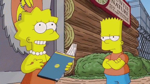 bart simpson and lisa simpson are standing in front of a sign that says " nature "