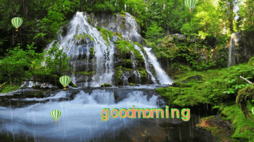 Good Morning Waterfall GIF - Good Morning Waterfall Hot Air Balloons GIFs