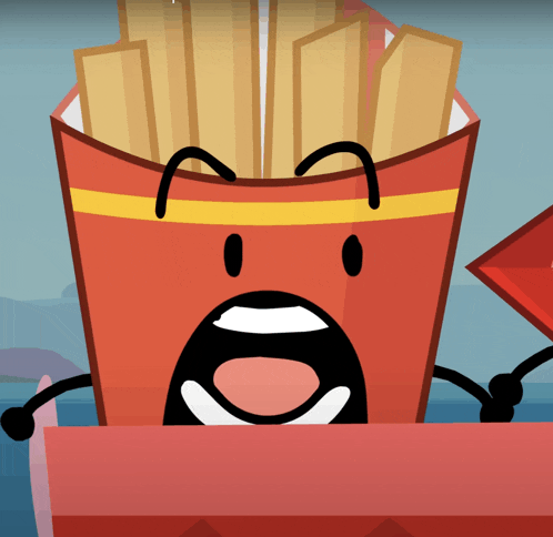 a cartoon drawing of a french fries box with a surprised face