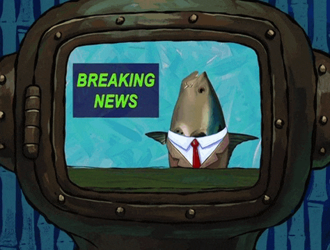 a cartoon of a shark in a suit and tie with the words " breaking news " on the screen
