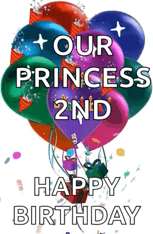 a bunch of colorful balloons with the words `` our princess 2nd happy birthday '' written on them .