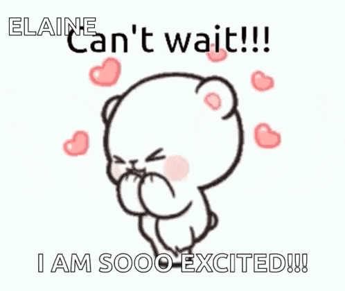 a cartoon of a teddy bear with hearts around it and the words `` i am sooo excited '' .