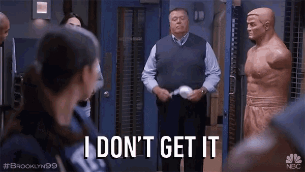 a man standing next to a mannequin with the words " i don t get it "