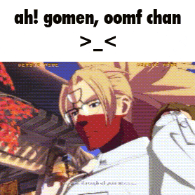 a cartoon of a man with a red mask on his face and the words ah gomen oomf chan above him
