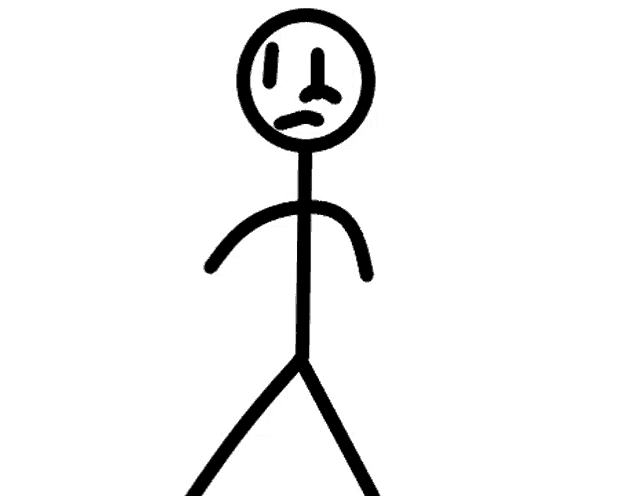 a stick figure with a sad face on a white background