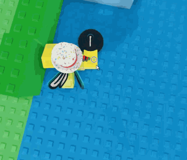 a cartoon character is flying through a maze of colorful lego blocks