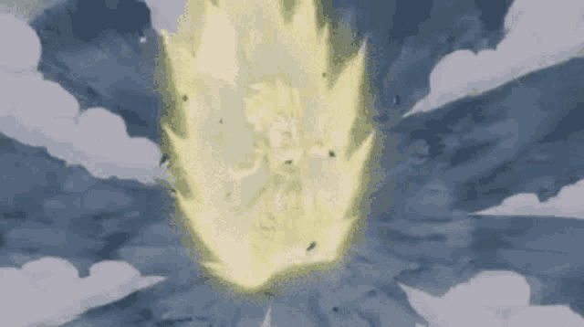 a cartoon character is flying through the air with a yellow light coming out of his head .