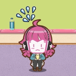a cartoon of a girl wearing headphones and a bottle of water