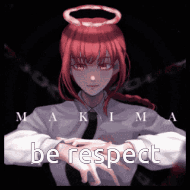 a girl with red hair has a halo on her head and the words be respect below her