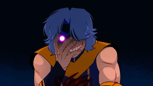 a cartoon character with a purple eye is covering his face with his hand