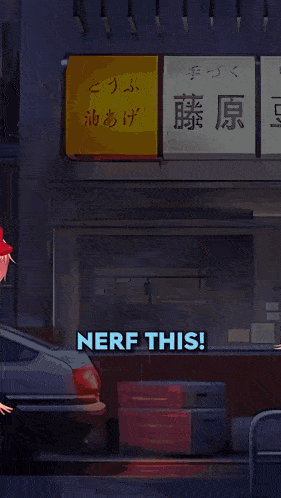 a girl with a gun is standing in front of a sign that says ' nerf this '