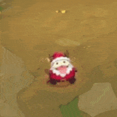 a cartoon character in a santa hat is flying through the air in a bubble .