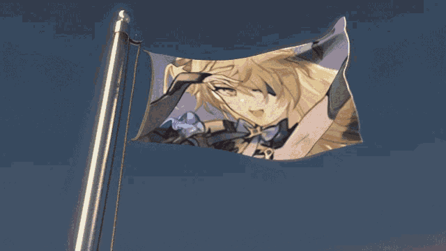 a small flag with a picture of a girl on it