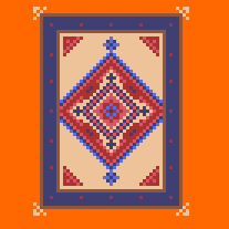 a pixel art drawing of a rug with a blue border