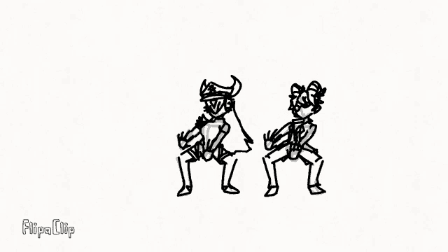 a black and white drawing of two cartoon characters standing next to each other on a white background .
