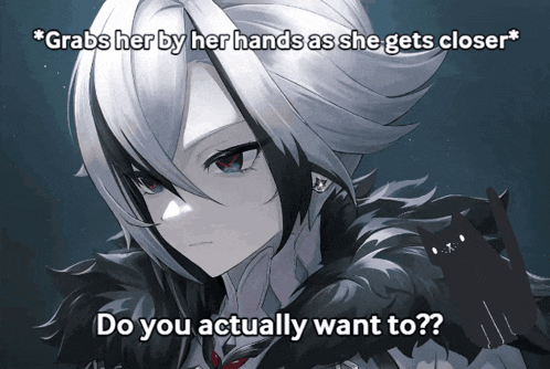 a picture of a girl with the words " grabs her by her hands as she gets closer " above her