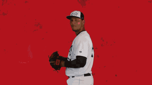 a baseball player wearing a blue jays hat is about to pitch the ball