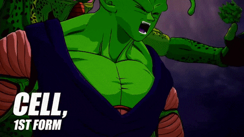 a cartoon character with the words cell 1st form on the bottom right