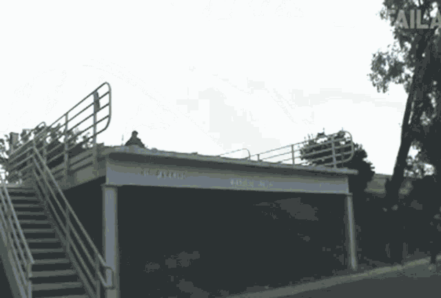 a black and white photo of a bridge with the word fails on the bottom left