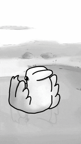 a black and white cartoon of a duck with its mouth open