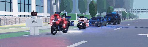 a group of police vehicles are driving down a street