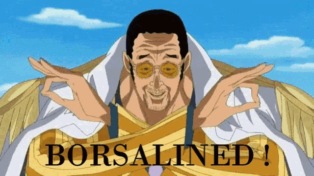 a cartoon character with the word borsalined written on the bottom