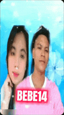 a picture of a man and a woman with the name bebe14 on the bottom
