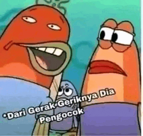 two cartoon characters from spongebob squarepants are standing next to each other and talking .