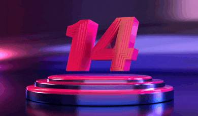 the number 14 is displayed on a purple and blue background