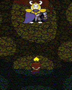 a pixel art drawing of a monster with horns and a sword