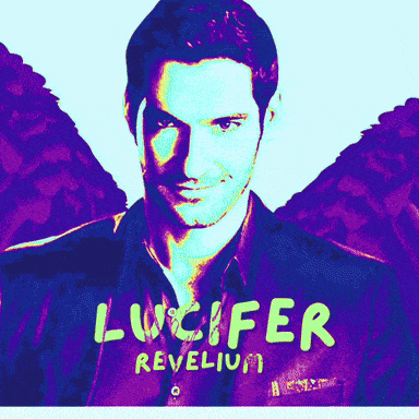 a poster for lucifer revelium with a man with wings