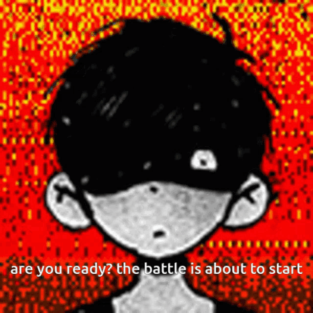 a black and white drawing of a boy with the words are you ready ? the battle is about to start .