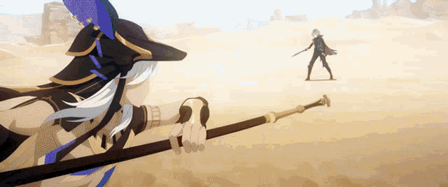a cartoon drawing of a woman holding a stick