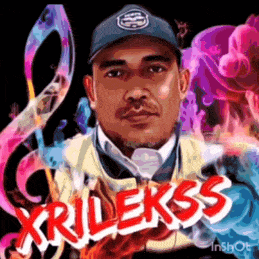 a cartoon of a man wearing a hat with the name xrilekss on it