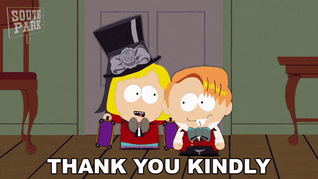 two cartoon characters from south park are sitting next to each other