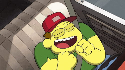 a cartoon character wearing a red hat with a patch on it that says ' simpson ' on it