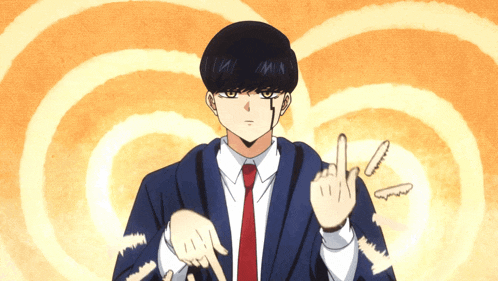a man in a suit and tie is making a middle finger gesture