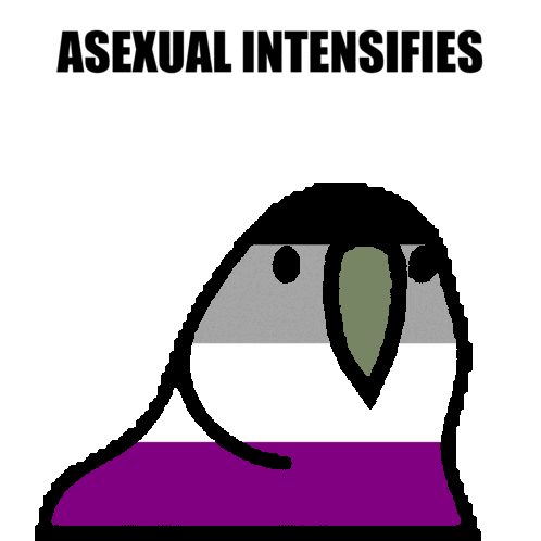 a drawing of an asexual parrot with the words asexual intensifies below it