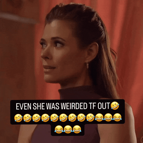 a picture of a woman with the caption " even she was weirded tf out "