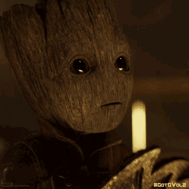 a close up of groot from guardians of the galaxy 2