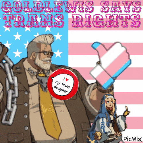 a cartoon of a man holding a sign that says " i love my trans daughter " next to a woman