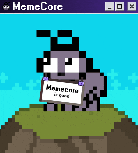 a pixel art of a rabbit with a sign that says memecore is good