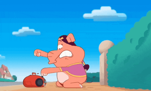 a cartoon character with a huge mouth is looking at something